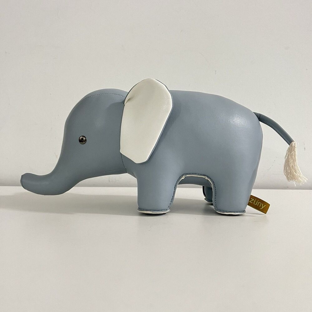ZÜNY Light Blue & White Faux Leather Elephant Bookend